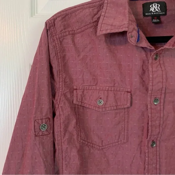 Rock & Republic Burgundy Textured Button Down Long Sleeve Shirt, size M - Picture 5 of 8